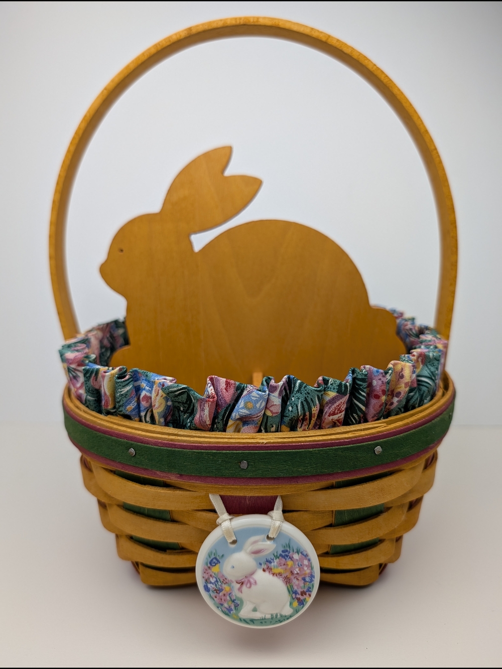 Longaberger Holiday Easter Basket W/ Wood Bunny, Protector, Tie-on, Egg Liner